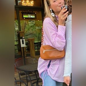 Purple Button Down Oversized Tie Shirt